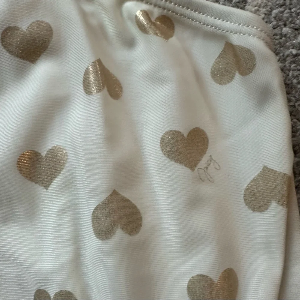 Juicy Couture Ivory and Gold Heart Print Ruffled One Piece Swimsuit Size 6X